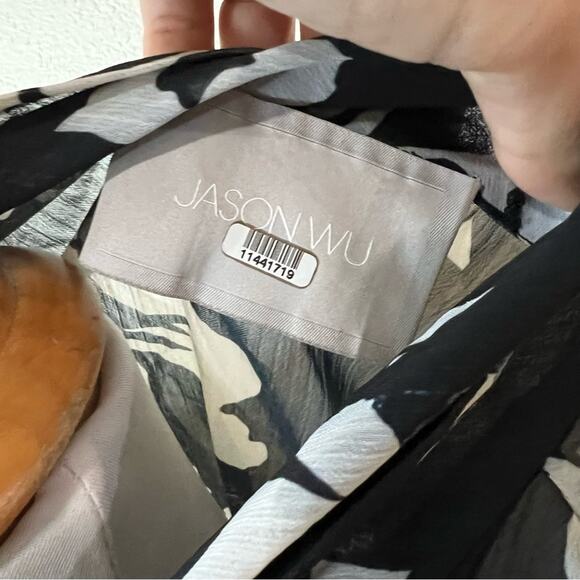 Jason Wu navy blue white floral neck tie sheer flowy button front blouse 14 - Picture 8 of 10